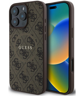 Rudas dėklas Apple iPhone 16 Pro telefonui "Guess PU Leather 4G Colored Ring MagSafe Case"