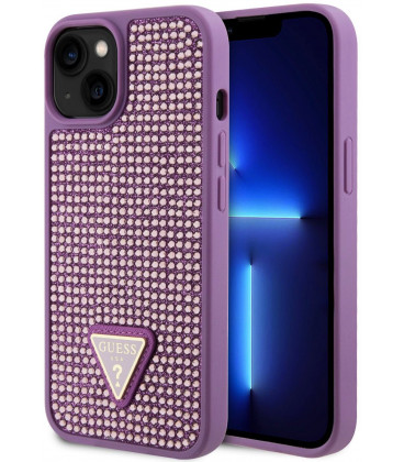 Purpurinis dėklas Apple iPhone 13 telefonui "Guess Rhinestones Triangle Metal Logo Case"