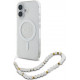 Skaidrus dėklas Apple iPhone 16 telefonui "Guess IML Glitter Beads Strap MagSafe Case"