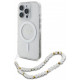 Skaidrus dėklas Apple iPhone 16 Pro Max telefonui "Guess IML Glitter Beads Strap MagSafe Case"