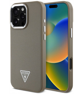 Rudas dėklas Apple iPhone 16 Pro telefonui "Guess PU Grained Triangle Logo Case"