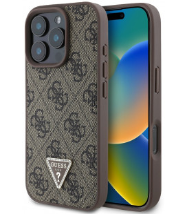 Rudas dėklas Apple iPhone 16 Pro telefonui "Guess PU 4G Strass Triangle Metal Logo Case"