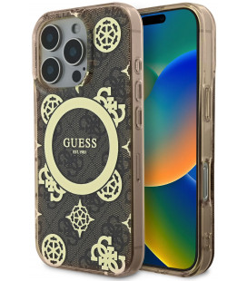 Rudas dėklas Apple iPhone 16 Pro Max telefonui "Guess IML 4G Peony MagSafe Case"