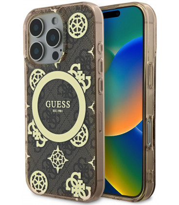 Rudas dėklas Apple iPhone 16 Pro Max telefonui "Guess IML 4G Peony MagSafe Case"