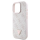 Rožinis dėklas Apple iPhone 16 Pro telefonui "Guess PU 4G Strass Triangle Metal Logo Case"