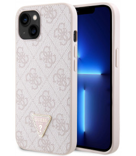 Rožinis dėklas Apple iPhone 15 telefonui "Guess PU 4G Strass Triangle Metal Logo Case"