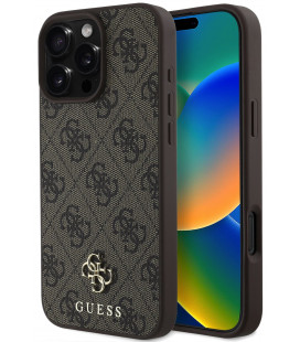 Rudas dėklas Apple iPhone 16 Pro telefonui "Guess PU 4G Small Metal Logo MagSafe Case"