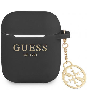 Juodas dėklas Apple Airpods 1 / 2 ausinėms "Guess 4G Charm Silicone Case"