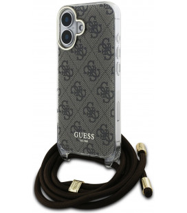 Rudas dėklas su dirželiu Apple iPhone 16 telefonui "Guess IML 4G Printed Crossbody Strap Case"