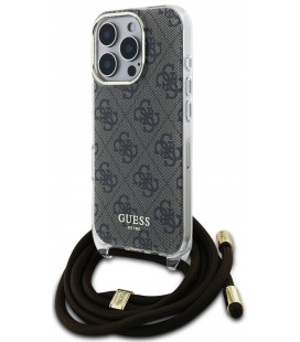 Rudas dėklas su dirželiu Apple iPhone 16 Pro Max telefonui "Guess IML 4G Printed Crossbody Strap Case"