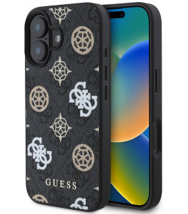 Juodas dėklas Apple iPhone 16 telefonui "Guess PU 4G Peony MagSafe Case"