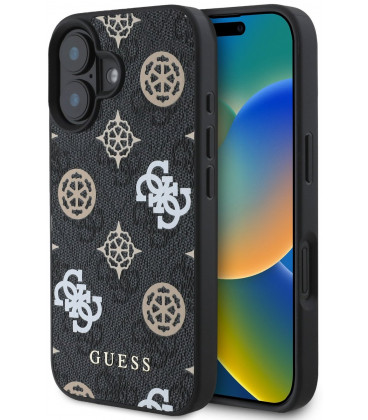 Juodas dėklas Apple iPhone 16 telefonui "Guess PU 4G Peony MagSafe Case"