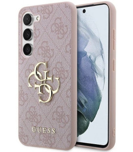 Rožinis dėklas Samsung Galaxy A35 5G telefonui "Guess PU 4G Metal Logo Case"