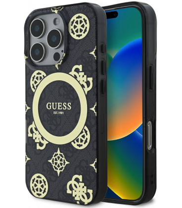 Juodas dėklas Apple iPhone 16 Pro telefonui "Guess IML 4G Peony MagSafe Case"