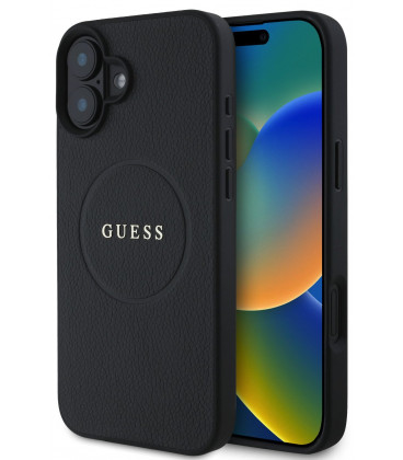 Juodas dėklas Apple iPhone 16 Plus telefonui "Guess PU Grained Classic Logo MagSafe Case"