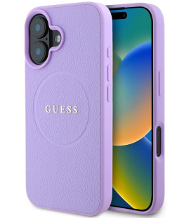 Purpurinis dėklas Apple iPhone 16 Plus telefonui "Guess PU Grained Classic Logo MagSafe Case"