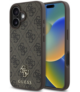 Rudas dėklas Apple iPhone 16 telefonui "Guess PU 4G Small Metal Logo MagSafe Case"