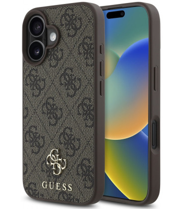 Rudas dėklas Apple iPhone 16 telefonui "Guess PU 4G Small Metal Logo MagSafe Case"