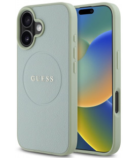 Žalias dėklas Apple iPhone 16 telefonui "Guess PU Grained Classic Logo MagSafe Case"