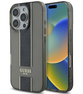 Juodas dėklas Apple iPhone 16 Pro telefonui "Guess IML Middle 4G Stripe Case"