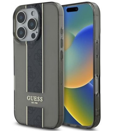 Juodas dėklas Apple iPhone 16 Pro telefonui "Guess IML Middle 4G Stripe Case"