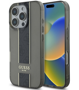 Juodas dėklas Apple iPhone 16 Pro Max telefonui "Guess IML Middle 4G Stripe Case"