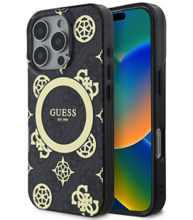 Juodas dėklas Apple iPhone 16 Pro Max telefonui "Guess IML 4G Peony MagSafe Case"