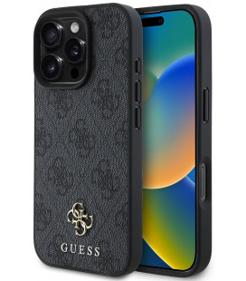 Pilkas dėklas Apple iPhone 16 Pro telefonui "Guess PU 4G Small Metal Logo MagSafe Case"