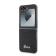 Juodas dėklas Samsung Galaxy Z Flip 6 / 7 FE telefonui "Guess PC/TPU Glitter Flakes Metal Logo Case"