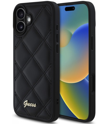 Juodas dėklas Apple iPhone 16 telefonui "Guess PU Leather Quilted Case"