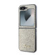 Auksinės spalvos dėklas Samsung Galaxy Z Flip 6 / 7 FE telefonui "Guess PC/TPU Glitter Flakes Metal Logo Case"