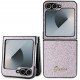 Rožinis dėklas Samsung Galaxy Z Flip 6 / 7 FE telefonui "Guess PC/TPU Glitter Flakes Metal Logo Case"