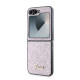 Rožinis dėklas Samsung Galaxy Z Flip 6 / 7 FE telefonui "Guess PC/TPU Glitter Flakes Metal Logo Case"