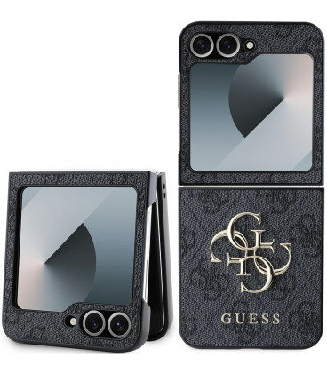 Pilkas dėklas Samsung Galaxy Z Flip 6 / 7 FE telefonui "Guess PU 4G Metal Logo Case"