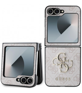 Rožinis dėklas Samsung Galaxy Z Flip 6 / 7 FE telefonui "Guess PU 4G Metal Logo Case"