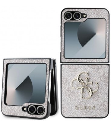 Rožinis dėklas Samsung Galaxy Z Flip 6 / 7 FE telefonui "Guess PU 4G Metal Logo Case"