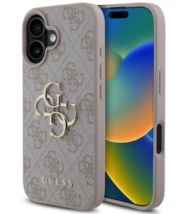 Rožinis dėklas Apple iPhone 16 Plus telefonui "Guess PU 4G Metal Logo Case"