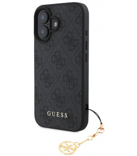 Pilkas dėklas Apple iPhone 16 telefonui "Guess 4G Charm Case"