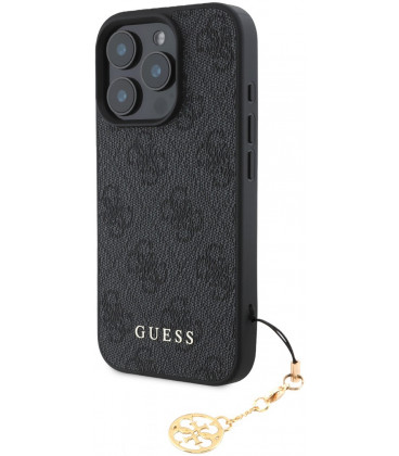 Pilkas dėklas Apple iPhone 16 Pro telefonui "Guess 4G Charm Case"