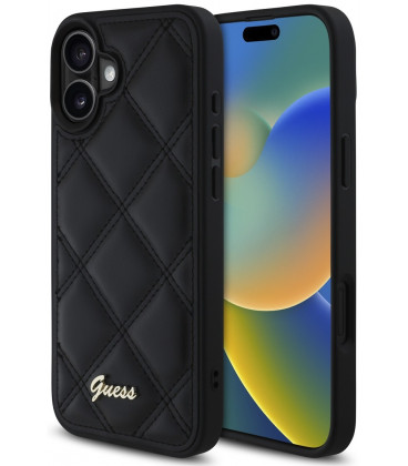 Juodas dėklas Apple iPhone 16 Plus telefonui "Guess PU Leather Quilted Case"