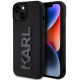 Juodas dėklas Apple iPhone 15 telefonui "Karl Lagerfeld 3D Rubber Glitter Logo Karl Case"