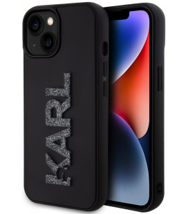 Juodas dėklas Apple iPhone 15 telefonui "Karl Lagerfeld 3D Rubber Glitter Logo Karl Case"