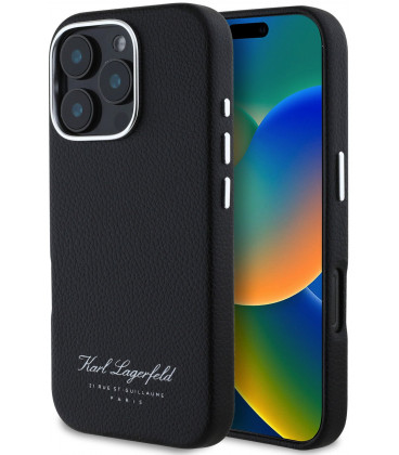 Juodas dėklas Apple iPhone 16 Pro Max telefonui "Karl Lagerfeld Grained PU Hotel RSG Case"