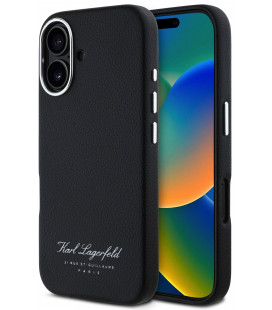 Juodas dėklas Apple iPhone 16 telefonui "Karl Lagerfeld Grained PU Hotel RSG Case"