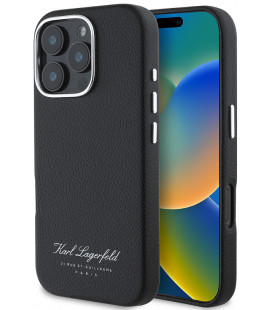 Juodas dėklas Apple iPhone 16 Pro telefonui "Karl Lagerfeld Grained PU Hotel RSG Case"