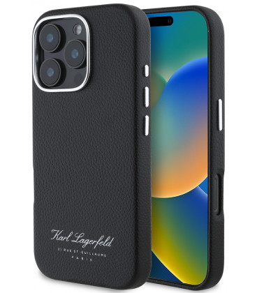 Juodas dėklas Apple iPhone 16 Pro telefonui "Karl Lagerfeld Grained PU Hotel RSG Case"