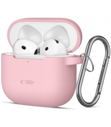 Rožinis dėklas Apple Airpods 4 ausinėms "Tech-Protect Silicone Hook"