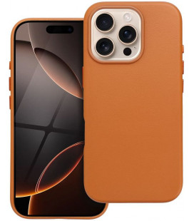 Oranžinis odinis dėklas Apple iPhone 16 Pro telefonui "Leather Mag Cover"