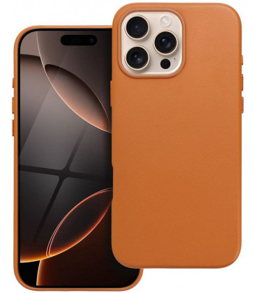 Oranžinis odinis dėklas Apple iPhone 16 Pro Max telefonui "Leather Mag Cover"