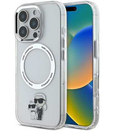 Skaidrus dėklas Apple iPhone 16 Pro Max telefonui "Karl Lagerfeld IML Karl and Choupette MagSafe Case"